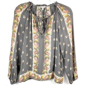 Lucky Brand Gray Floral Print Long Sleeve Peasant Top XS